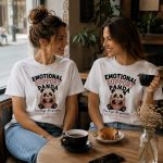 Two women wearing Emotional Support Panda tees - funny matching panda tees Toronto