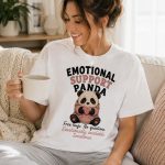 Woman in Emotional Support Panda tee holding a mug - cozy funny tee GTA