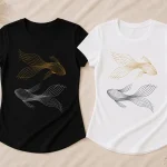 Golden Koi Fish fitted tee in black and white with gold and silver fish line art - PrintMyVibe Toronto