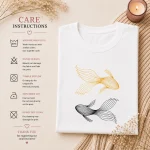 Golden Koi Fish top care instructions - wash cold, do not bleach, hang dry