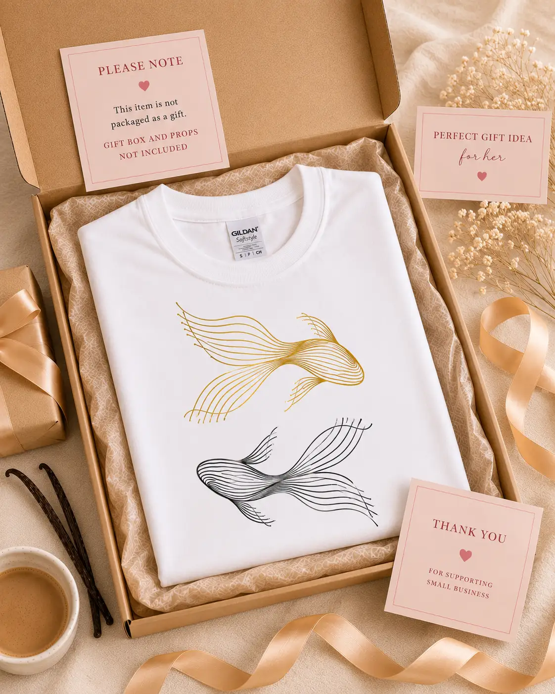 Golden Koi Fish top folded in a gift box - elegant tee gift idea Toronto