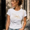 Golden Koi Fish white fitted tee street style - elegant women's top Toronto