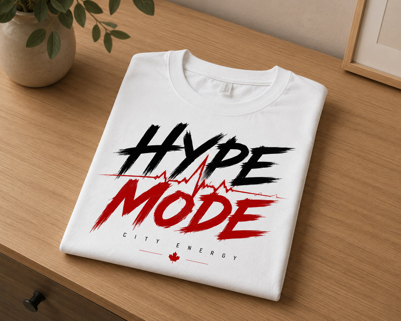 Hype Mode white tee folded - city energy game night tee Toronto