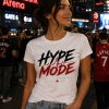 Woman wearing white Hype Mode tee at the arena - Toronto game day tee