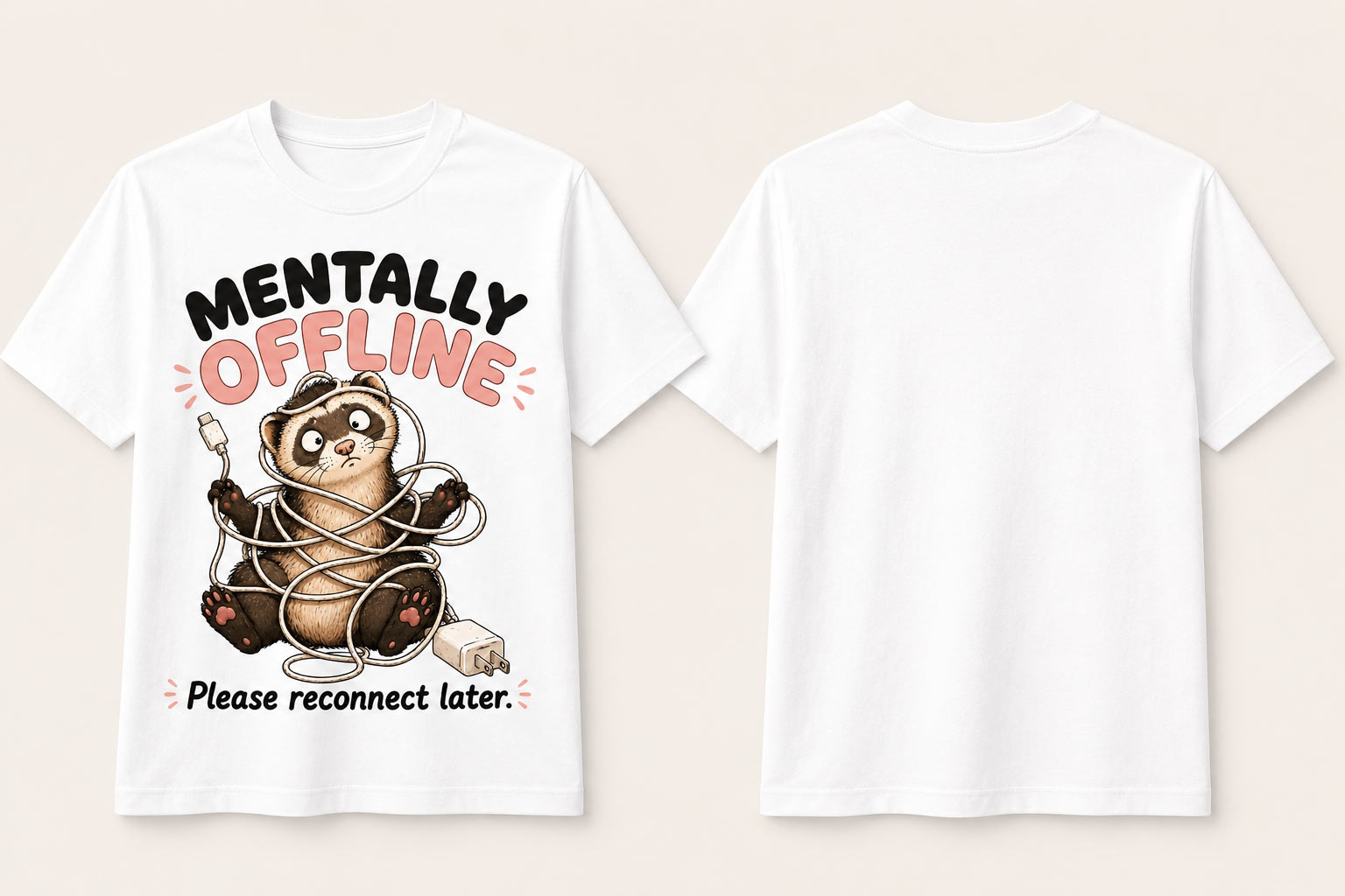 Mentally Offline white tee front and back view - unisex heavy cotton tee