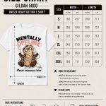 Mentally Offline unisex tee size chart - Gildan 5000 heavy cotton sizes S to 3XL