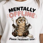 Mentally Offline tee close-up on model - tangled critter funny tee GTA