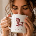 muskoka-mug-model-drinking Muskoka Mug — 11oz Muskoka Chair Cottage Ceramic Mug - being used - PrintMyVibe Toronto