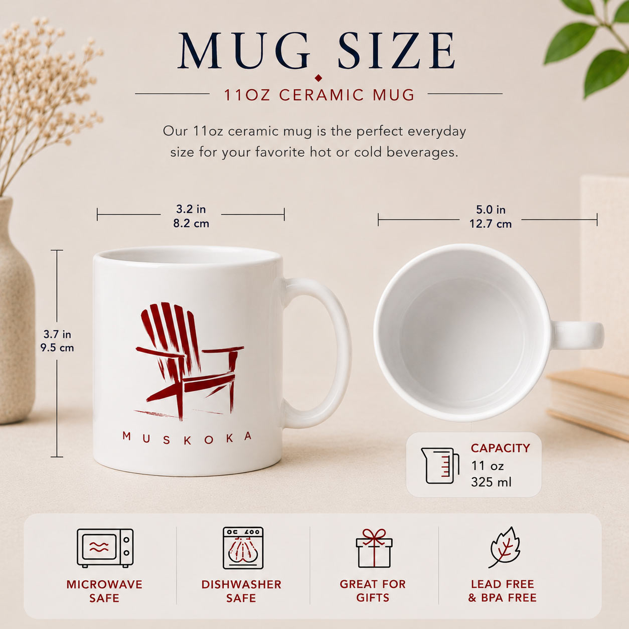 muskoka-mug-size-guide Muskoka Mug — 11oz Muskoka Chair Cottage Ceramic Mug - size guide - PrintMyVibe Toronto