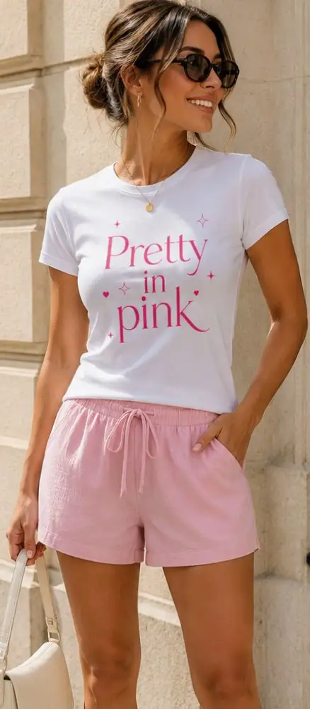 Pretty in Pink white tee styled with pink shorts - cute women's top GTA