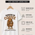 Running On Coffee tee care instructions - wash cold, do not bleach, tumble dry low
