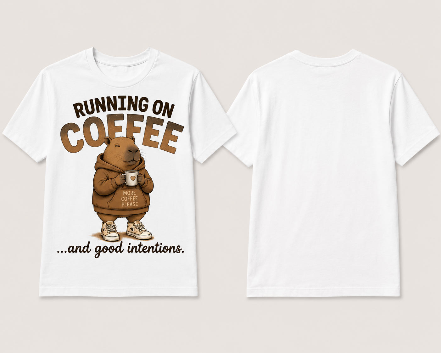 Running On Coffee white tee front and back view - unisex heavy cotton tee GTA