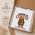 Running On Coffee tee in a gift box - funny capybara coffee gift idea Toronto