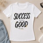 White Success Looks Good On Me fitted tee flat lay - pressed in Toronto