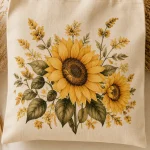 sunflower-tote-bag-flatlay-printmyvibe-toronto Sunflower canvas tote with golden botanical bouquet flat lay - PrintMyVibe Toronto