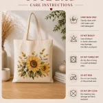 sunflower-tote-bag-mockup-04 Sunflower bouquet print detail on cotton tote - Toronto custom printing - care instructions