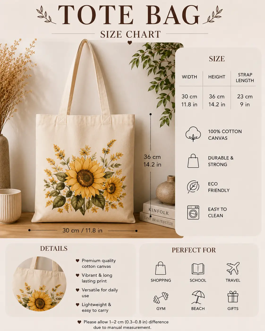 sunflower-tote-bag-mockup-07 Botanical sunflower tote gift idea - PrintMyVibe Toronto - size