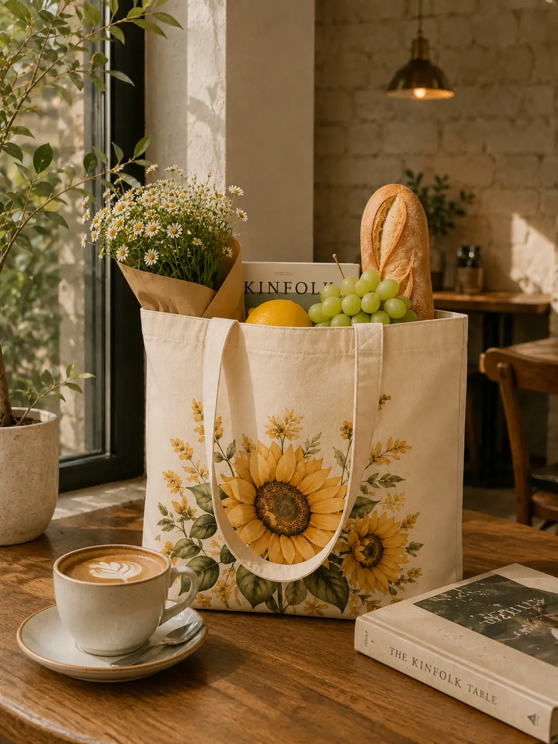 sunflower-tote-bag-mockup-08 Sunflower tote bag real photo - eco-friendly cotton canvas tote bag for grocery shopping
