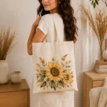 sunflower-tote-bag-mockup-12 Sunflower canvas tote styled with dried flowers - botanical gift idea Canada