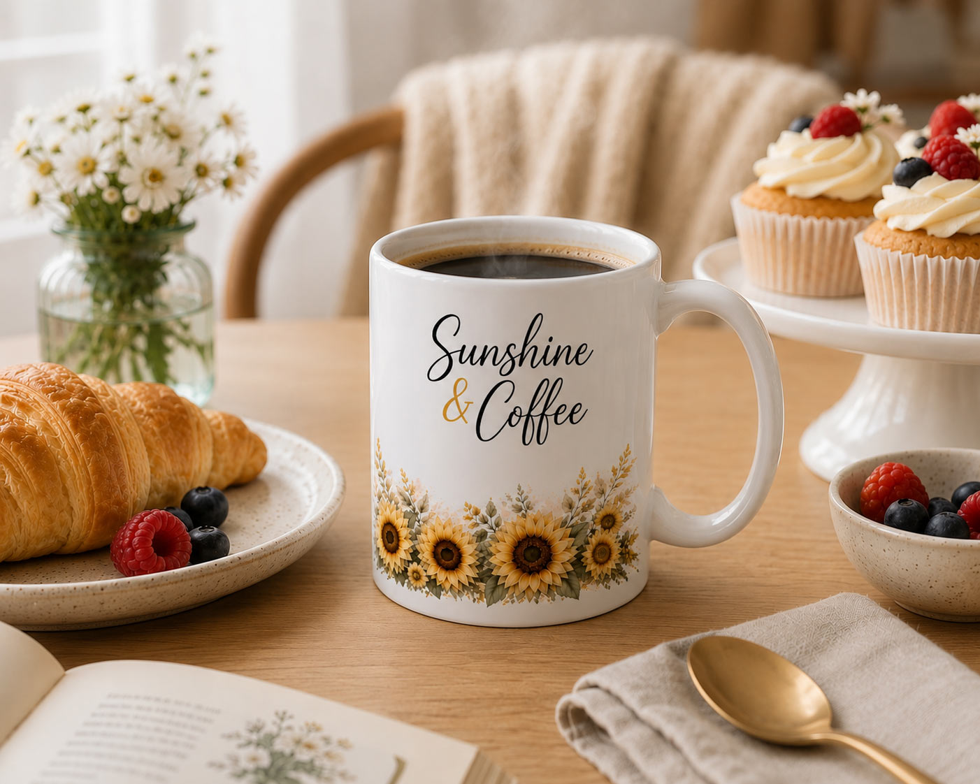 Sunshine & Coffee Mug — 11oz Sunflower Ceramic Mug - product photo - PrintMyVibe Toronto