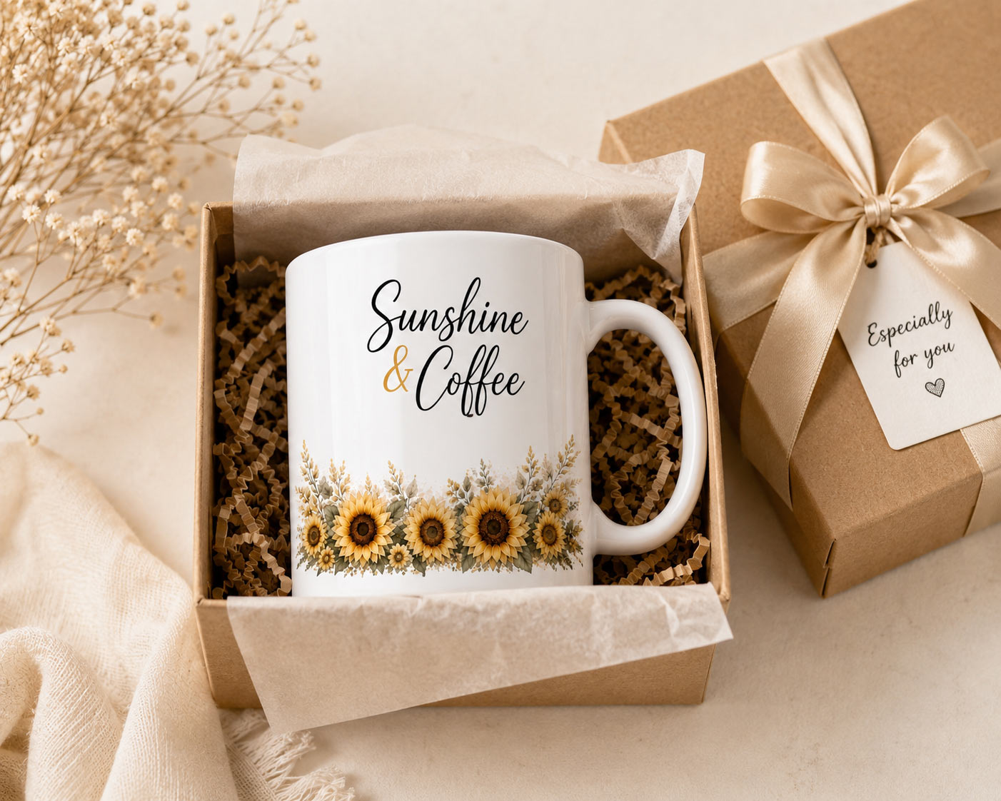 Sunshine & Coffee Mug — 11oz Sunflower Ceramic Mug - in a gift box - PrintMyVibe Toronto