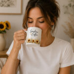 Sunshine & Coffee Mug — 11oz Sunflower Ceramic Mug - being used - PrintMyVibe Toronto
