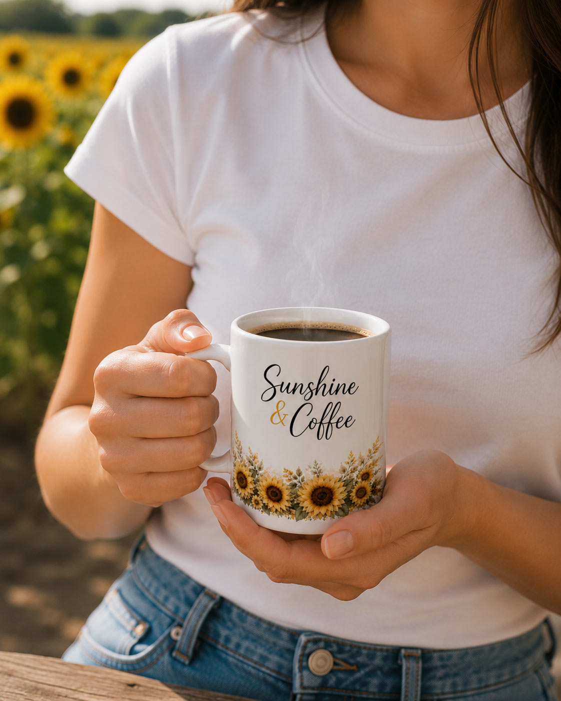 Sunshine & Coffee Mug — 11oz Sunflower Ceramic Mug - product photo - PrintMyVibe Toronto