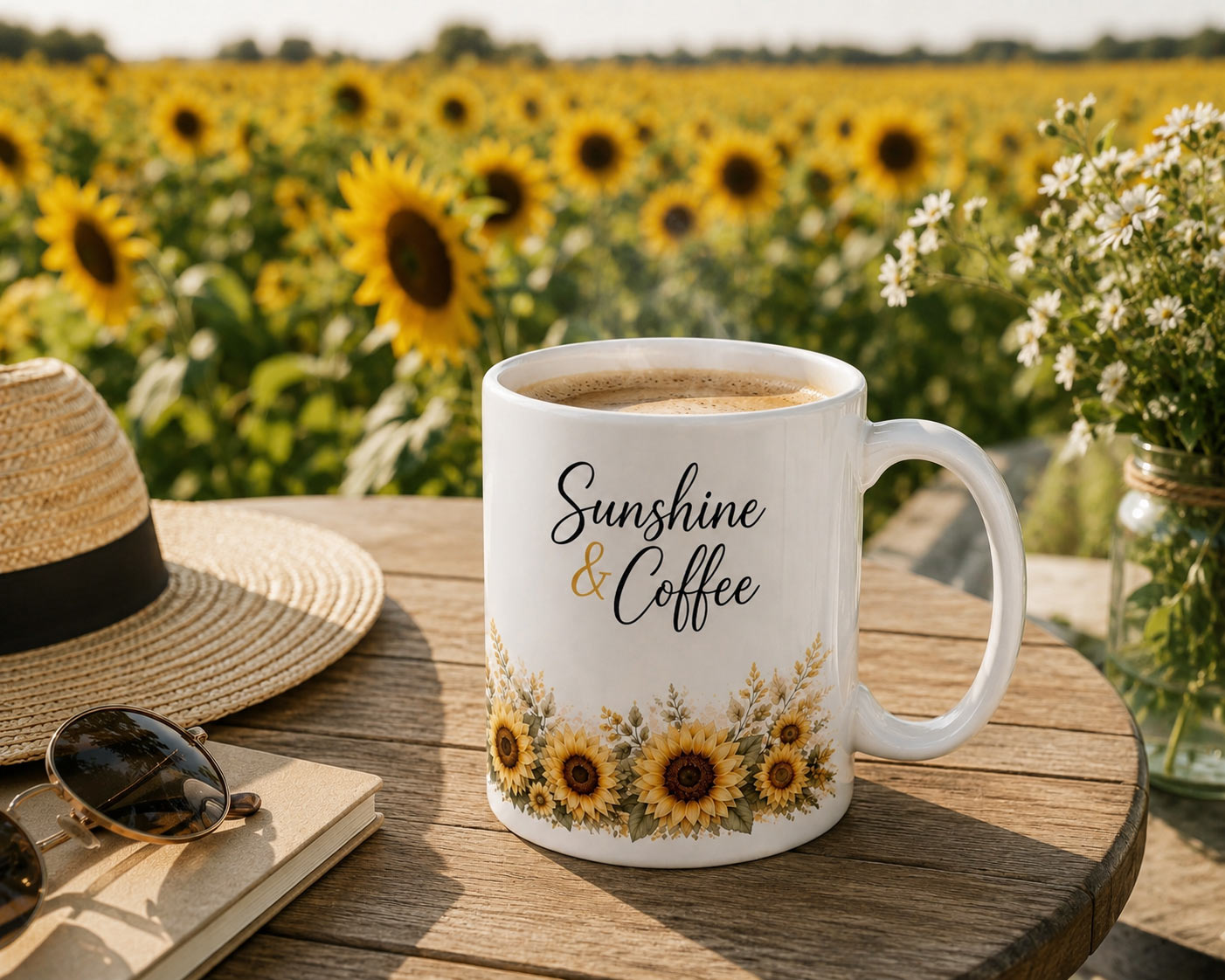 Sunshine & Coffee Mug — 11oz Sunflower Ceramic Mug - product photo - PrintMyVibe Toronto