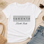 White Toronto North York fitted tee flat lay - houndstooth Toronto design GTA