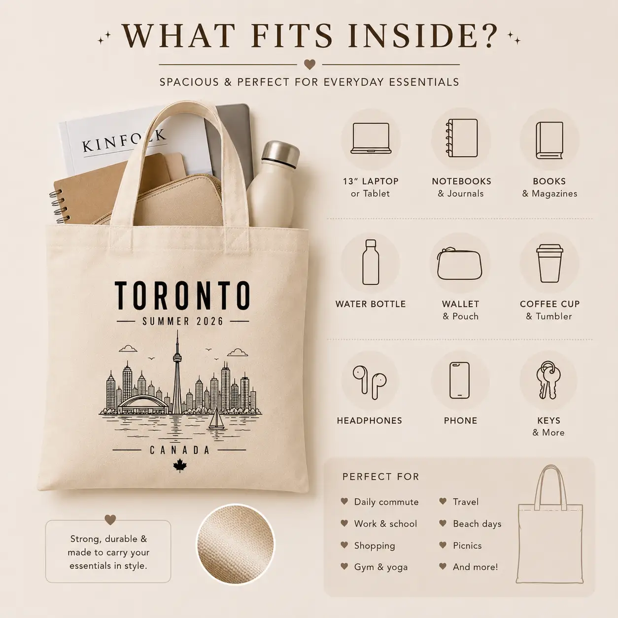 toronto-summer-2026-tote-bag-mockup-06 Toronto skyline print detail on canvas tote whats fit - GTA custom printing