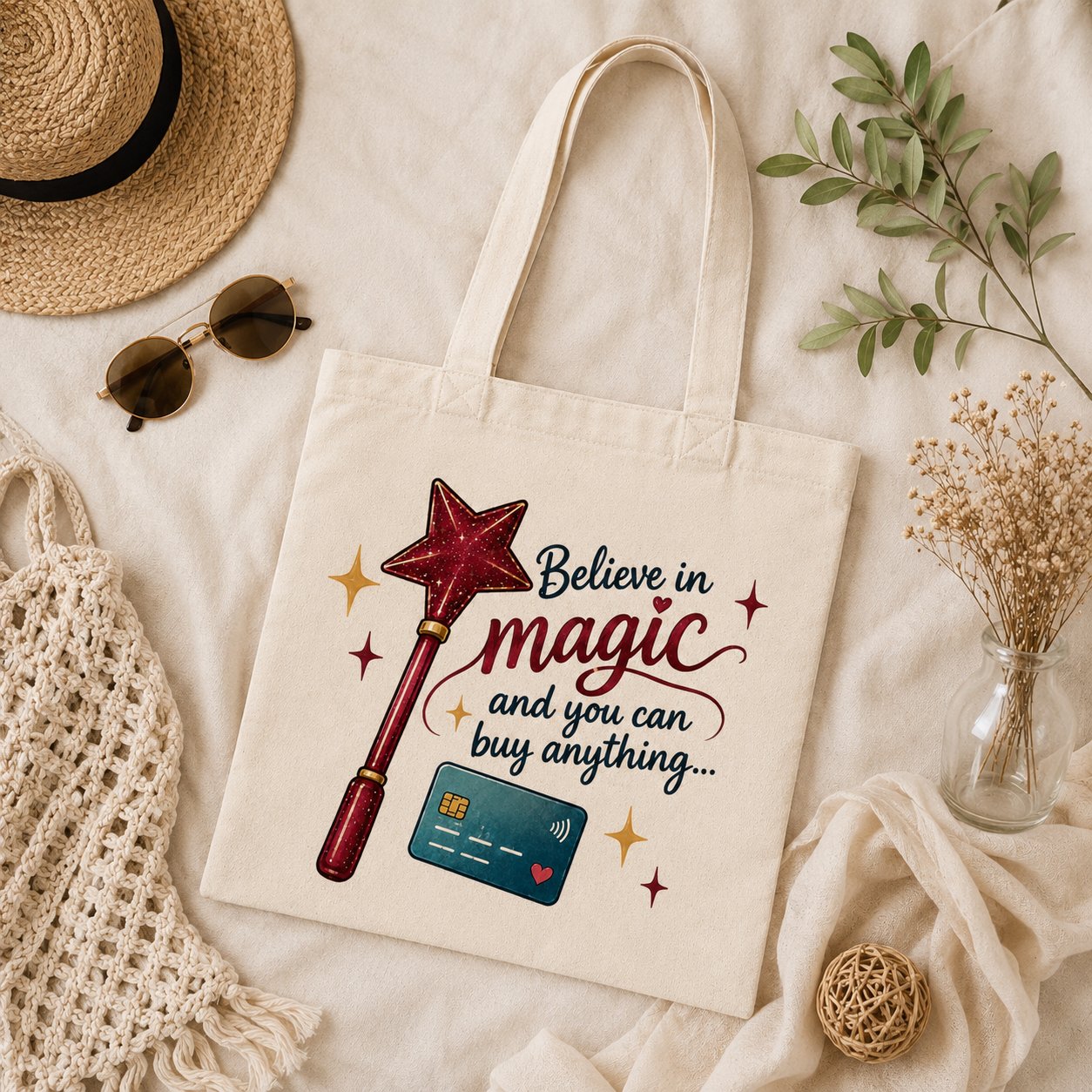 Believe In Magic Tote Bag — Funny Shopping Canvas Tote - product photo - PrintMyVibe Toronto
