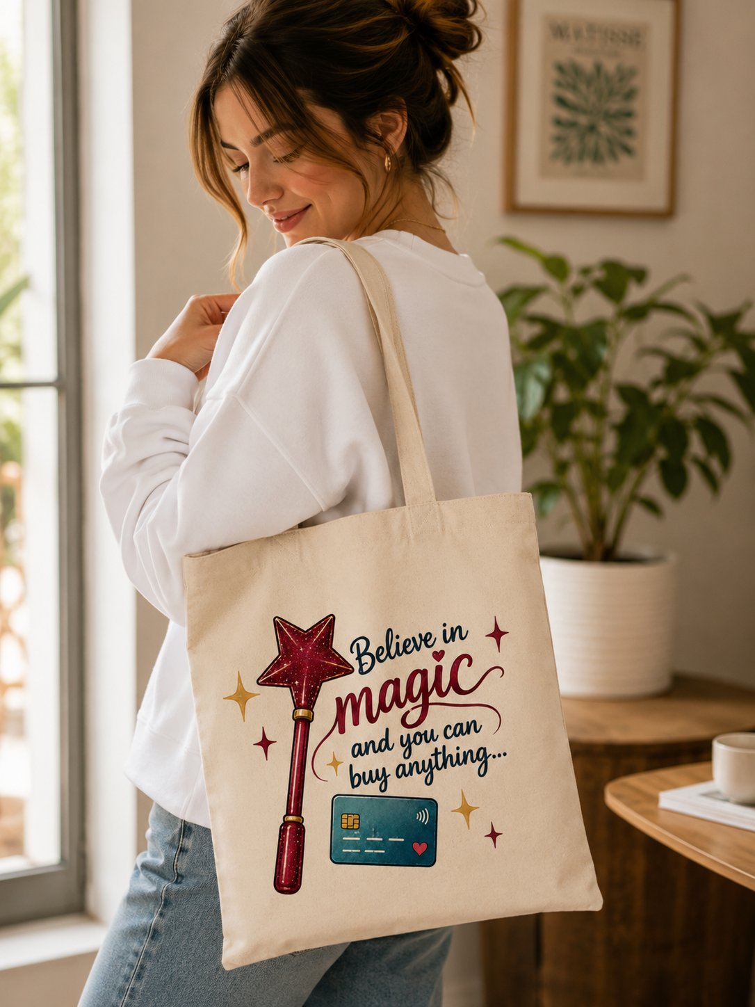 Believe In Magic Tote Bag — Funny Shopping Canvas Tote - product photo - PrintMyVibe Toronto