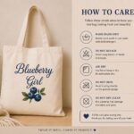 Blueberry Girl tote bag care instructions - hand wash cold, air dry, do not bleach or iron the print