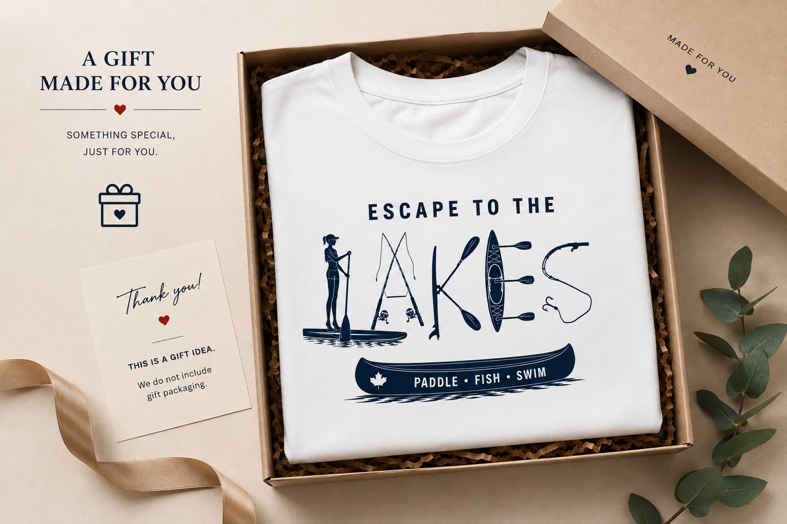 Escape To The Lakes T-Shirt — Unisex Outdoor Lake Life Tee - in a gift box - PrintMyVibe Toronto