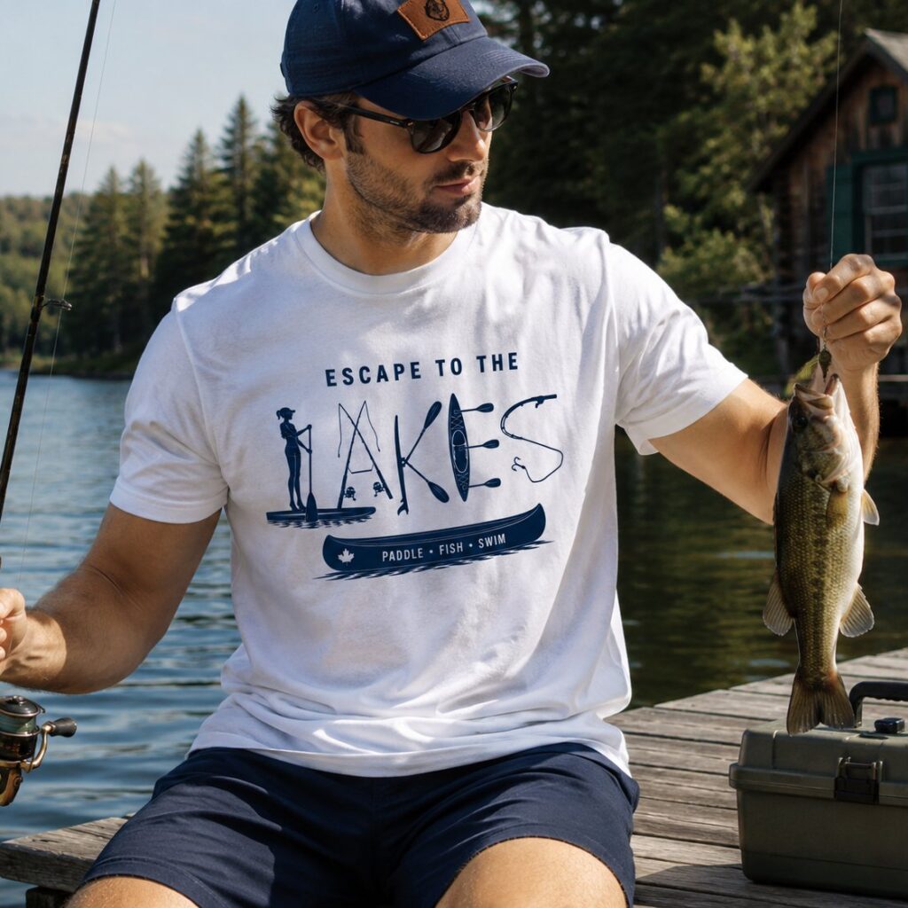 Escape To The Lakes T-Shirt — Unisex Outdoor Lake Life Tee - product photo - PrintMyVibe Toronto
