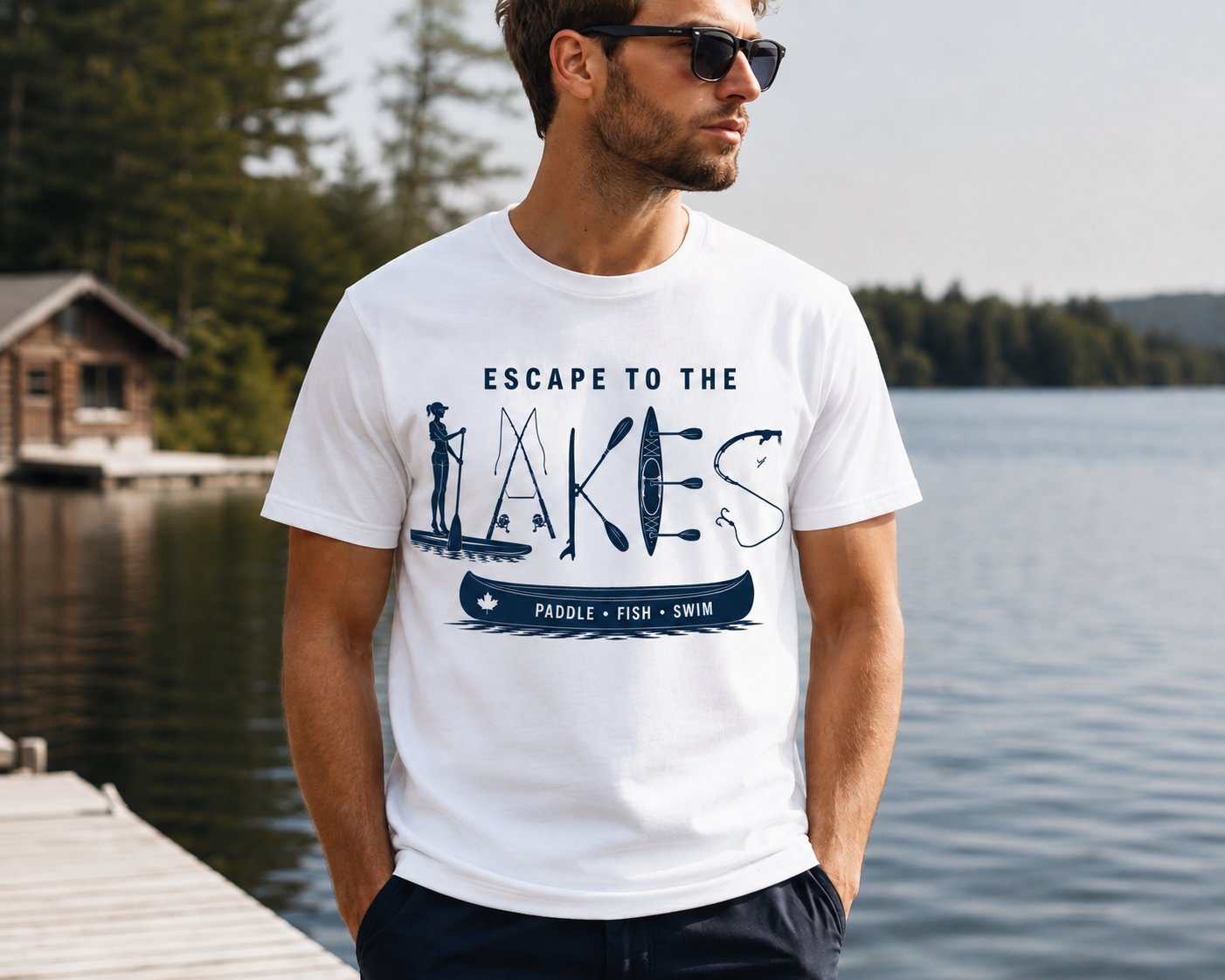 Escape To The Lakes T-Shirt — Unisex Outdoor Lake Life Tee - product photo - PrintMyVibe Toronto