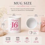 Happy 16th Birthday 11oz ceramic mug size guide - 9.5cm tall, 325ml capacity