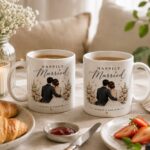 Pair of Happily Married mugs set for breakfast - matching newlywed mugs Toronto
