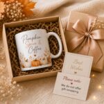 Pumpkin Spice & Coffee mug in a kraft gift box with a Best Wishes card - fall gift idea