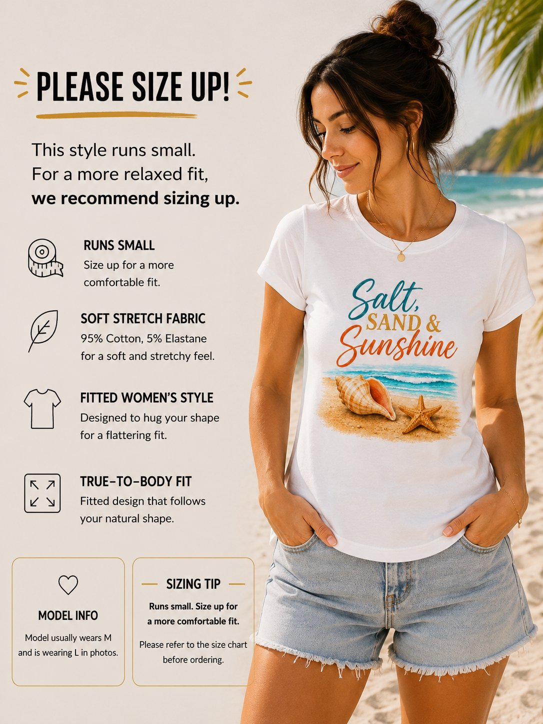 salt-sand-and-sunshine-top-fit-guide Salt Sand & Sunshine top fit guide - runs small, soft stretch 95% cotton 5% elastane