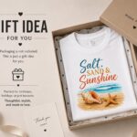 salt-sand-and-sunshine-top-gift-idea Salt Sand & Sunshine tee folded in a gift box - summer gift idea, packaging not included