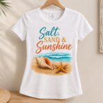 salt-sand-and-sunshine-top-hanger Salt Sand & Sunshine fitted women's beach tee on a hanger