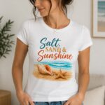 salt-sand-and-sunshine-top-model-portrait Woman wearing the Salt Sand & Sunshine fitted beach tee - women's summer graphic top
