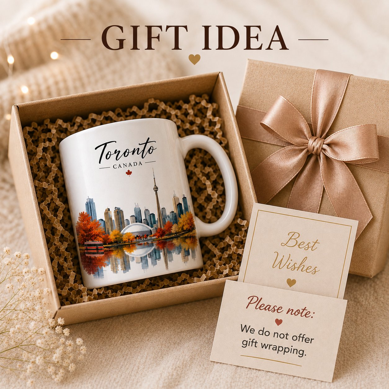 Toronto Canada mug in a kraft gift box with a Best Wishes card - Toronto gift idea