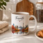 Toronto Canada mug in a bright kitchen with coffee jars - everyday skyline mug