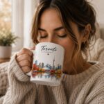 Woman drinking from the Toronto Canada skyline mug - Toronto gift mug
