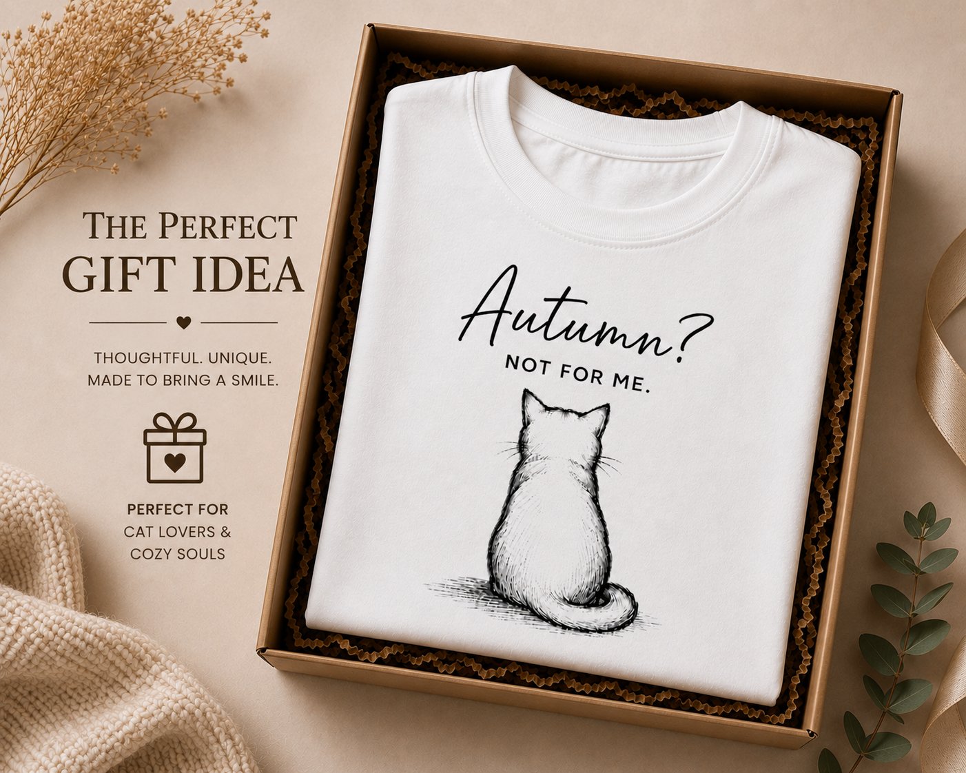 Autumn Not For Me t-shirt folded in a gift box - cat lover gift idea Toronto