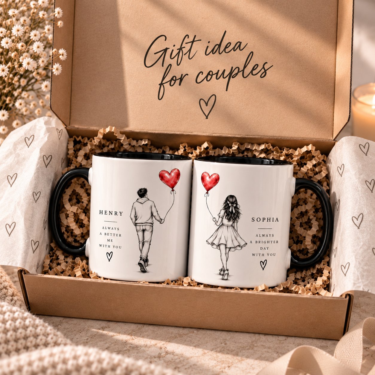 Better Together personalized mug set in a gift box - gift idea for couples