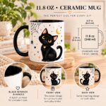 Black Cat mug size guide - 11.8oz, 3.74 inches tall by 3.31 inches across, front and back view