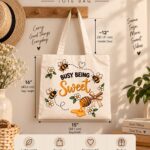 Busy Being Sweet tote bag size guide - 38cm by 40cm with a 30cm handle drop